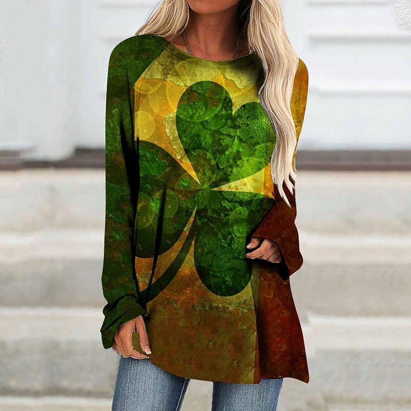 cheekyglo St Patricks Day Sweatshirts for Women Loose Long Sleeve Shirts Shamrock Print Blouse Saint Patricks Day Pullover Tops - Image 2