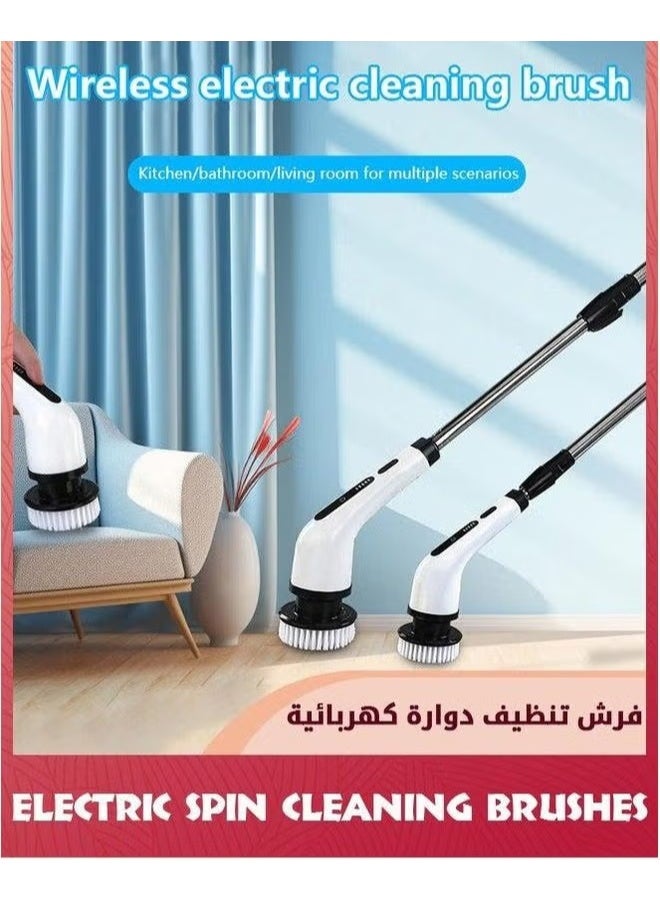 EETU Electric Spin Scrubber,Cordless Powerful Scrub Brush For Cleaning Bathroom,Kitchen,Shower Tub And Floor Tile With Adjustable Extension Long Handle 7 Replaceable Heads,White - Image 2