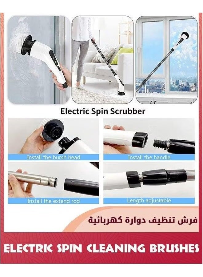 EETU Electric Spin Scrubber,Cordless Powerful Scrub Brush For Cleaning Bathroom,Kitchen,Shower Tub And Floor Tile With Adjustable Extension Long Handle 7 Replaceable Heads,White - Image 3