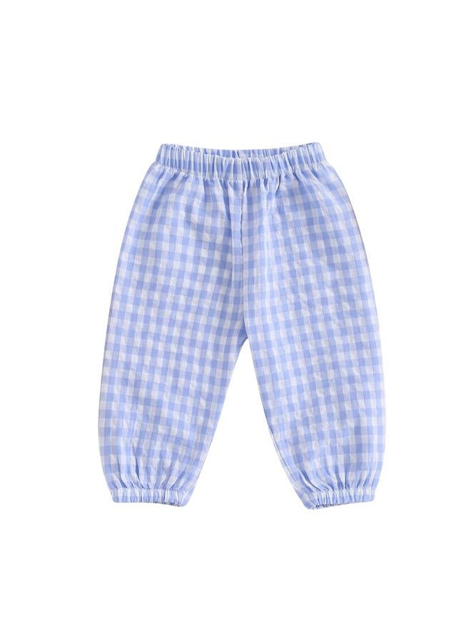 Arvbitana Toddler Checkered Pants Baby Girl Boy Elastic Waist Jogger Pants Kids Casual Plaid Trousers Infant Long Sweatpants (A-Blue, 6-12 Months) - Image 1