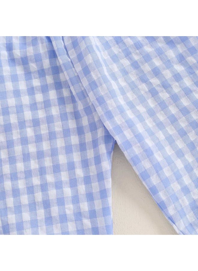 Arvbitana Toddler Checkered Pants Baby Girl Boy Elastic Waist Jogger Pants Kids Casual Plaid Trousers Infant Long Sweatpants (A-Blue, 6-12 Months) - Image 5