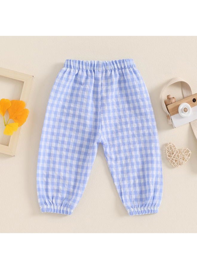 Arvbitana Toddler Checkered Pants Baby Girl Boy Elastic Waist Jogger Pants Kids Casual Plaid Trousers Infant Long Sweatpants (A-Blue, 6-12 Months) - Image 3