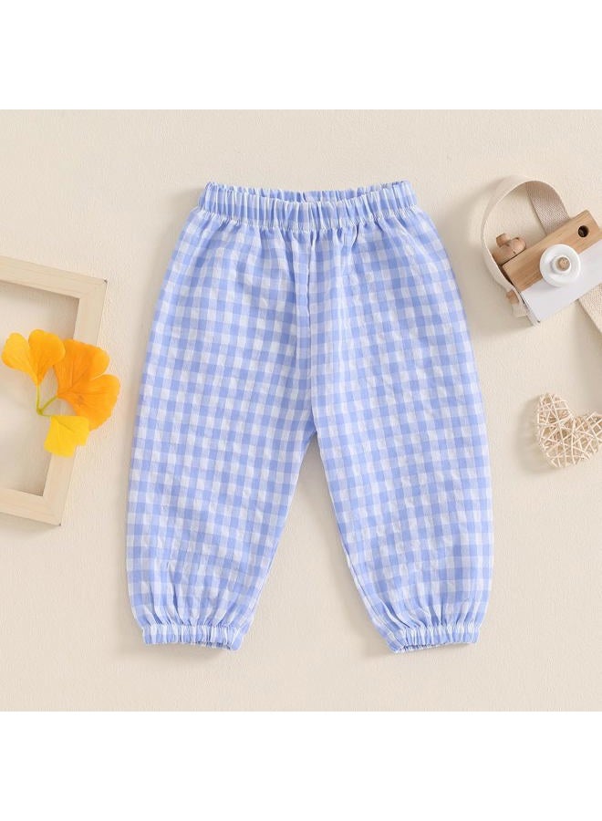 Arvbitana Toddler Checkered Pants Baby Girl Boy Elastic Waist Jogger Pants Kids Casual Plaid Trousers Infant Long Sweatpants (A-Blue, 6-12 Months) - Image 2