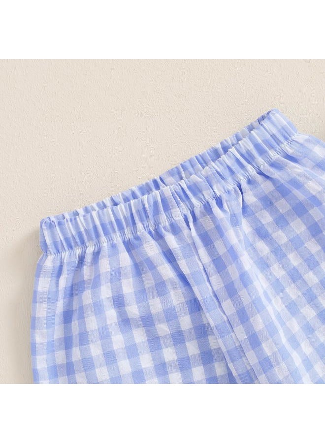Arvbitana Toddler Checkered Pants Baby Girl Boy Elastic Waist Jogger Pants Kids Casual Plaid Trousers Infant Long Sweatpants (A-Blue, 6-12 Months) - Image 4