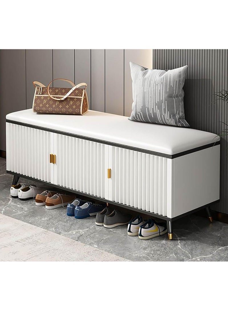 DubaiGallery Luxurious Modern Adjustable Shelves,Leather Comfort Shoe Rack Bench Shoe Storage Organizer with Seat, Modern Slim Hidden Shoe Cabinet with Doors Entryways Hallways - Image 1