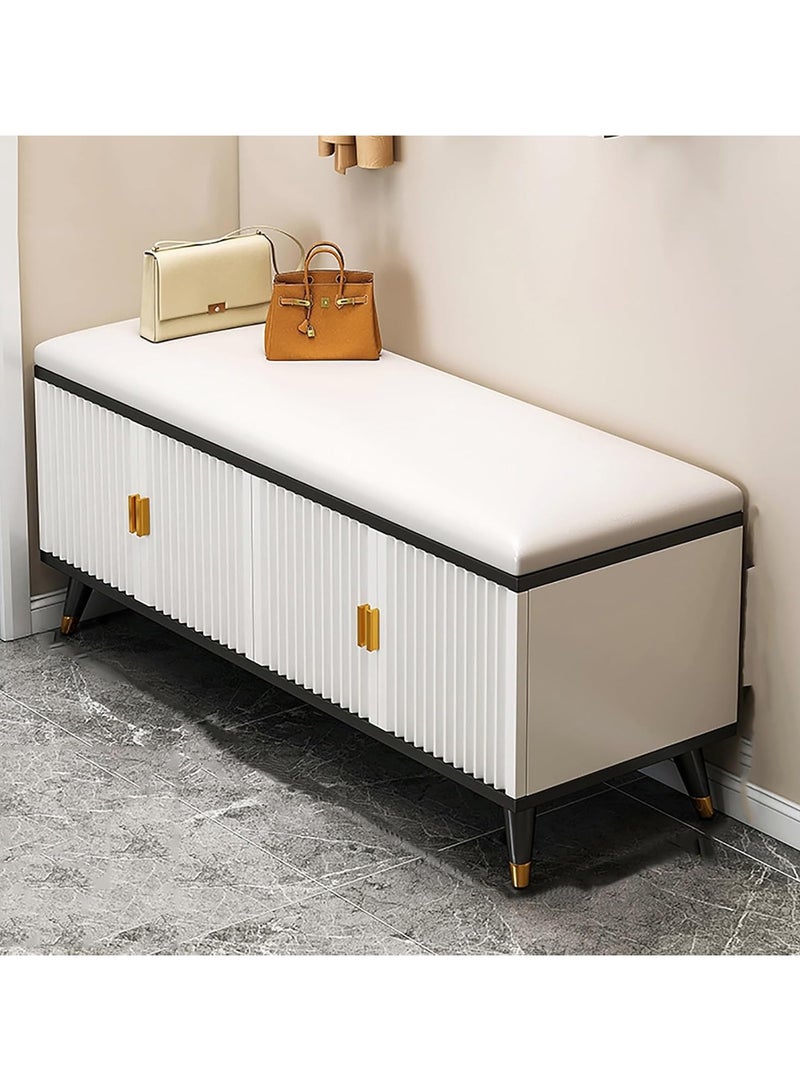 DubaiGallery Luxurious Modern Adjustable Shelves,Leather Comfort Shoe Rack Bench Shoe Storage Organizer with Seat, Modern Slim Hidden Shoe Cabinet with Doors Entryways Hallways - Image 2
