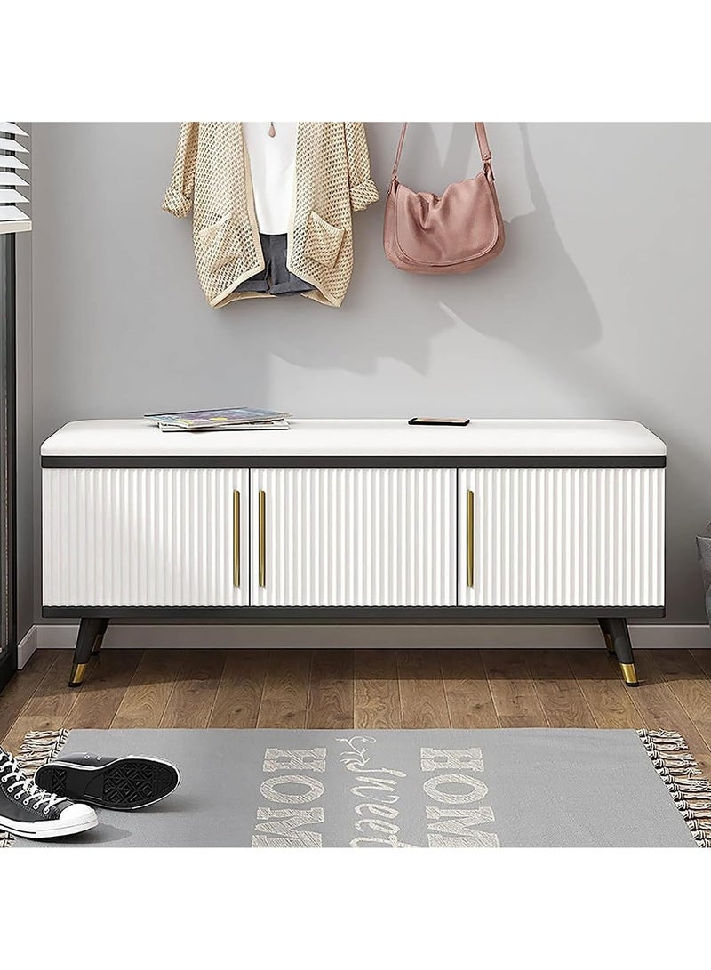 DubaiGallery Luxurious Modern Adjustable Shelves,Leather Comfort Shoe Rack Bench Shoe Storage Organizer with Seat, Modern Slim Hidden Shoe Cabinet with Doors Entryways Hallways - Image 4