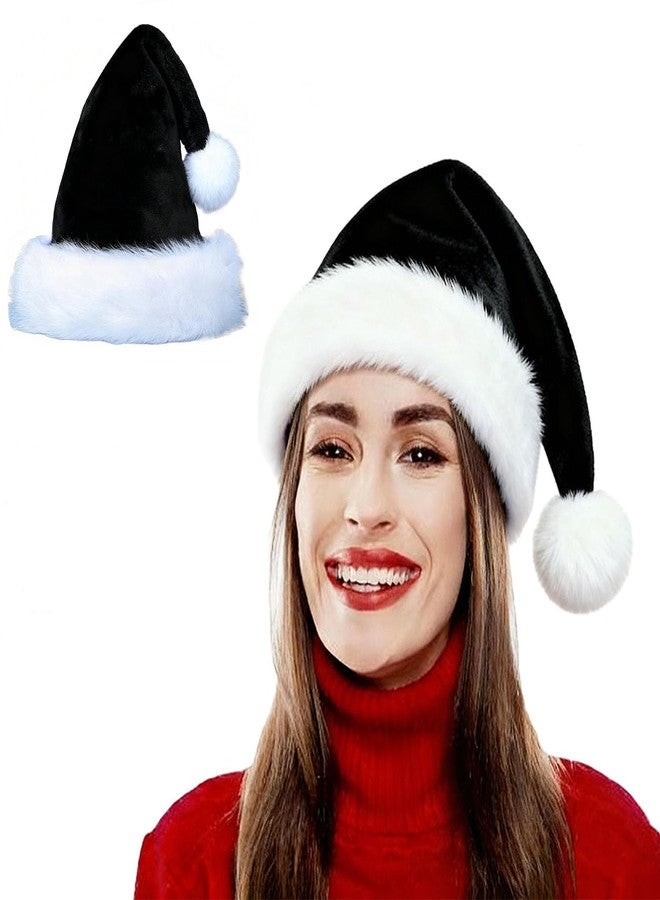 LKQBBSZ Christmas Hat Santa Claus Hats Thicken Xmas Holiday Hat Women Men for Christmas New Year Festive Party Supplies (Black-Adult) - Image 1