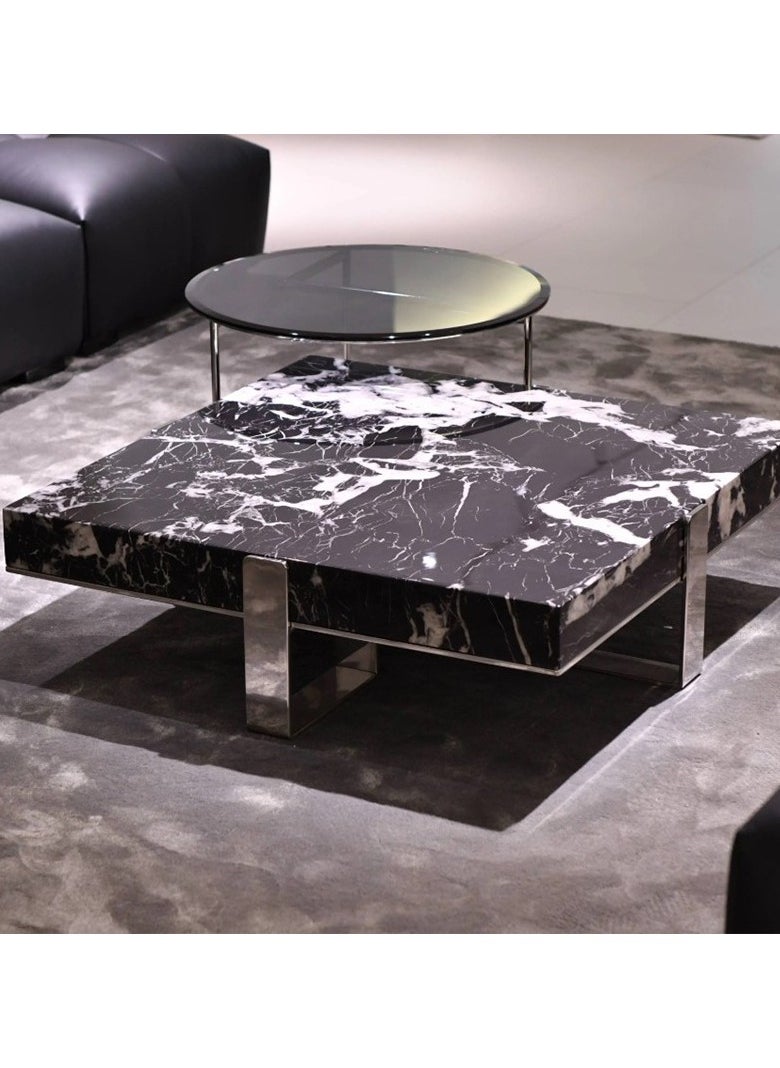Neo Front - Neo Front Luxurious Square Coffee Table: Handcrafted with Napoleon Black Marble and Artistically Modeled Mirrored Stainless Steel 100*100*32 cm FA920 - Image 1