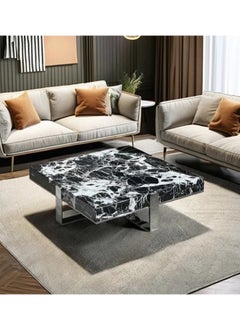 Neo Front Neo Front Luxurious Square Coffee Table: Handcrafted with Napoleon Black Marble and Artistically Modeled Mirrored Stainless Steel 100*100*32 cm FA920  - Image 1