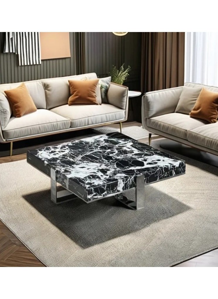 Neo Front - Neo Front Luxurious Square Coffee Table: Handcrafted with Napoleon Black Marble and Artistically Modeled Mirrored Stainless Steel 100*100*32 cm FA920 - Image 1