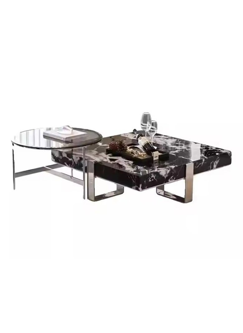 Neo Front - Neo Front Luxurious Square Coffee Table: Handcrafted with Napoleon Black Marble and Artistically Modeled Mirrored Stainless Steel 100*100*32 cm FA920 - Image 1