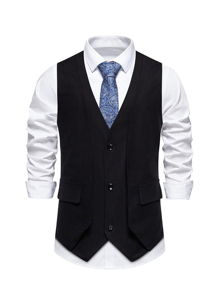 KUYING New men's Retro V-Neck Fake Two Piece Vest  - Image 1
