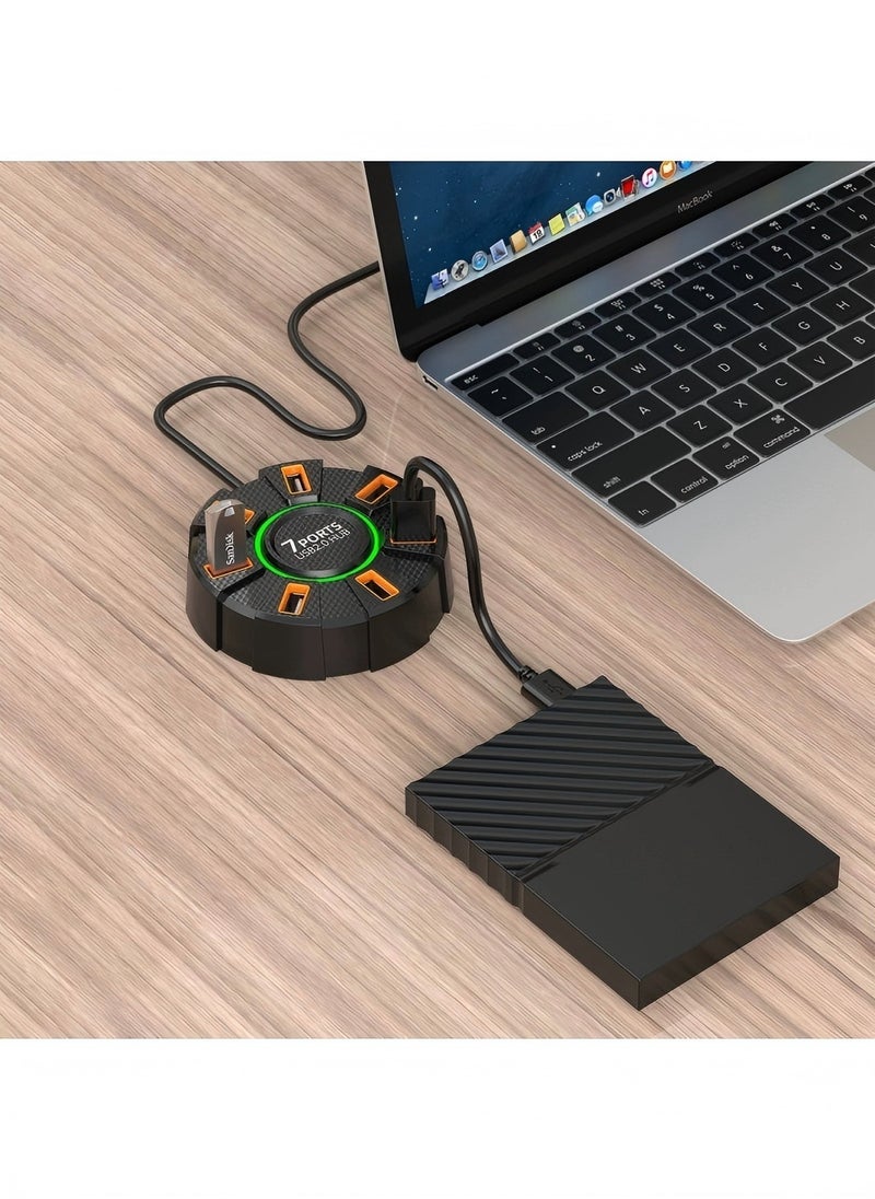 PRO Laptop USB Hub USB 2.0 Hub USB Port Hub 7 Port USB 2.0 Data Hub USB Data Hub Splitter Multiple Extra USB Ports Extender Adapter Laptop Keyboard Hard Drive USB Audio Data Transfer Support Windows series/MacOS/Liniux and other systems, multi-system compatible（1.2M）  - Image 1