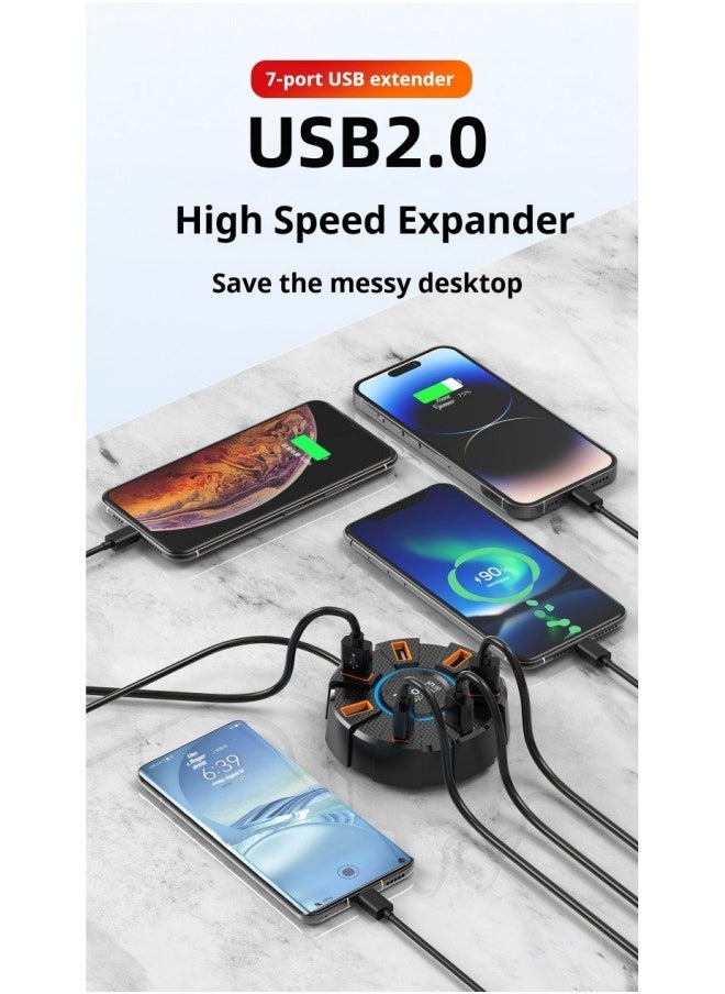 PRO - Laptop USB Hub USB 2.0 Hub USB Port Hub 7 Port USB 2.0 Data Hub USB Data Hub Splitter Multiple Extra USB Ports Extender Adapter Laptop Keyboard Hard Drive USB Audio Data Transfer Support Windows series/MacOS/Liniux and other systems, multi-system compatible（1.2M） - Image 1