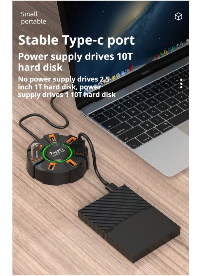 PRO - Laptop USB Hub USB 2.0 Hub USB Port Hub 7 Port USB 2.0 Data Hub USB Data Hub Splitter Multiple Extra USB Ports Extender Adapter Laptop Keyboard Hard Drive USB Audio Data Transfer Support Windows series/MacOS/Liniux and other systems, multi-system compatible（1.2M） - Image 1