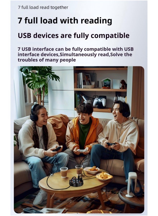 PRO - Laptop USB Hub USB 2.0 Hub USB Port Hub 7 Port USB 2.0 Data Hub USB Data Hub Splitter Multiple Extra USB Ports Extender Adapter Laptop Keyboard Hard Drive USB Audio Data Transfer Support Windows series/MacOS/Liniux and other systems, multi-system compatible（1.2M） - Image 1