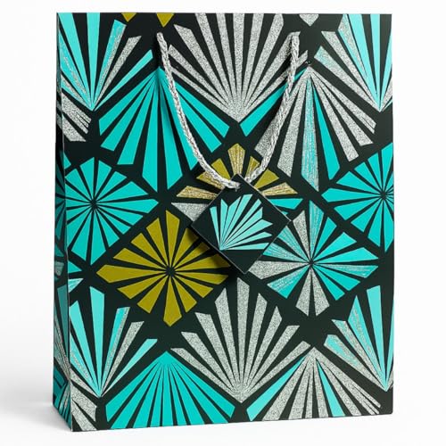Tresneria Gift Bags with Geometric Pattern, Blue with Glitter, Rope Handle, for Parties and Celebrations (Small-Geometric-Glitter, Set of 5) - Image 1
