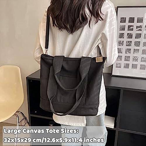MINGRI Large Tote Bag for Women,Canvas Totes Bags with Pockets,Crossbody Purse Hobo Handbag with Zipper,Shoulder Satchel Messenger Bag with Compartments for Work,Shopping,Beach,,with Long Strap,2 Sizes - Image 4