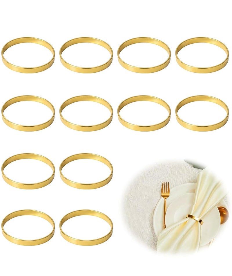 BdelrinQue 12Pcs Napkin Rings, Golden Napkin Holder for Dining Table, Elegant Napkin Ring for Wedding Receptions, Holiday Feasts, Formal Dinner Settings - Image 1