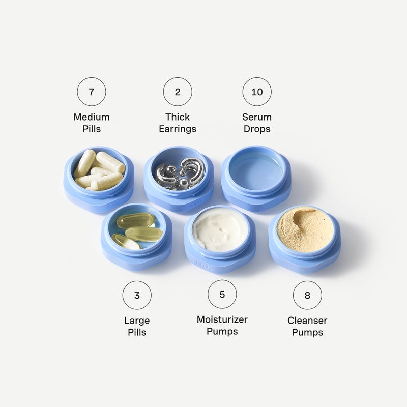 Cadence Travel Containers Basic Skincare Set - Magnetic Containers with Lids,Carry On Travel Essentials For Women/Men - 3 Small Capsules (0.56oz) - Cleanser, Moisturizer & Sun-Icon Labels - Pacific - Image 3