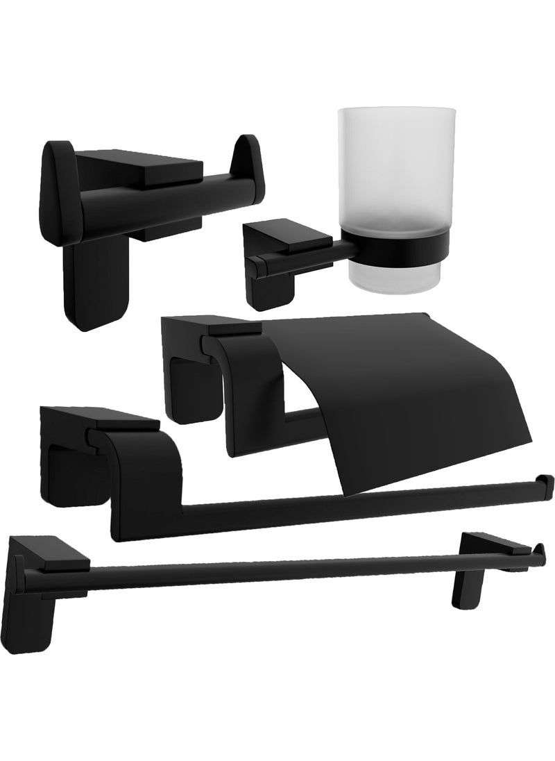 Black Lux 5-Piece Bathroom Set with Cover WC Paper Holder, Bathrobe Holder, Long Towel Holder, Solo Towel Holder, Toothbrush Holder - pzsku/ZAA53D6925DEE984A0F71Z/45/_/1725725428/6837049b-599e-44cf-9f94-ddddc1ff46f9