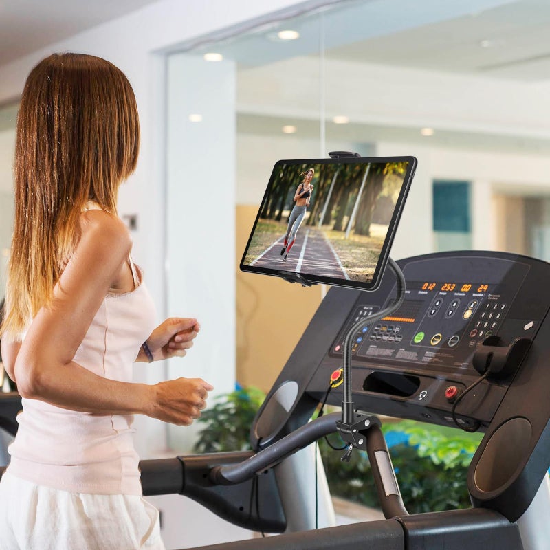 EEEKit Gooseneck Tablet Holder, Bike Handlebar Mount Clamp for Stationary Bicycle, Treadmill, Microphone Stand, for 4.7-13" Devices - Image 2