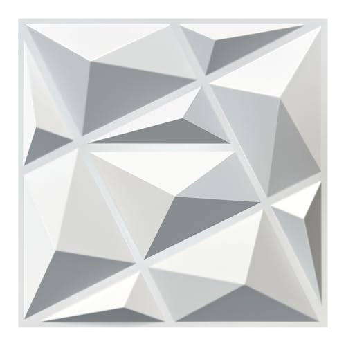 MIX3D 33 Pack 3D Wall Panels, Modern Diamond Textured Design for Interior Wall Decor in Living Room Bedroom Game Room Office Hotel, White, 12'' x 12'' Cover 32 Sq. Ft - Image 1