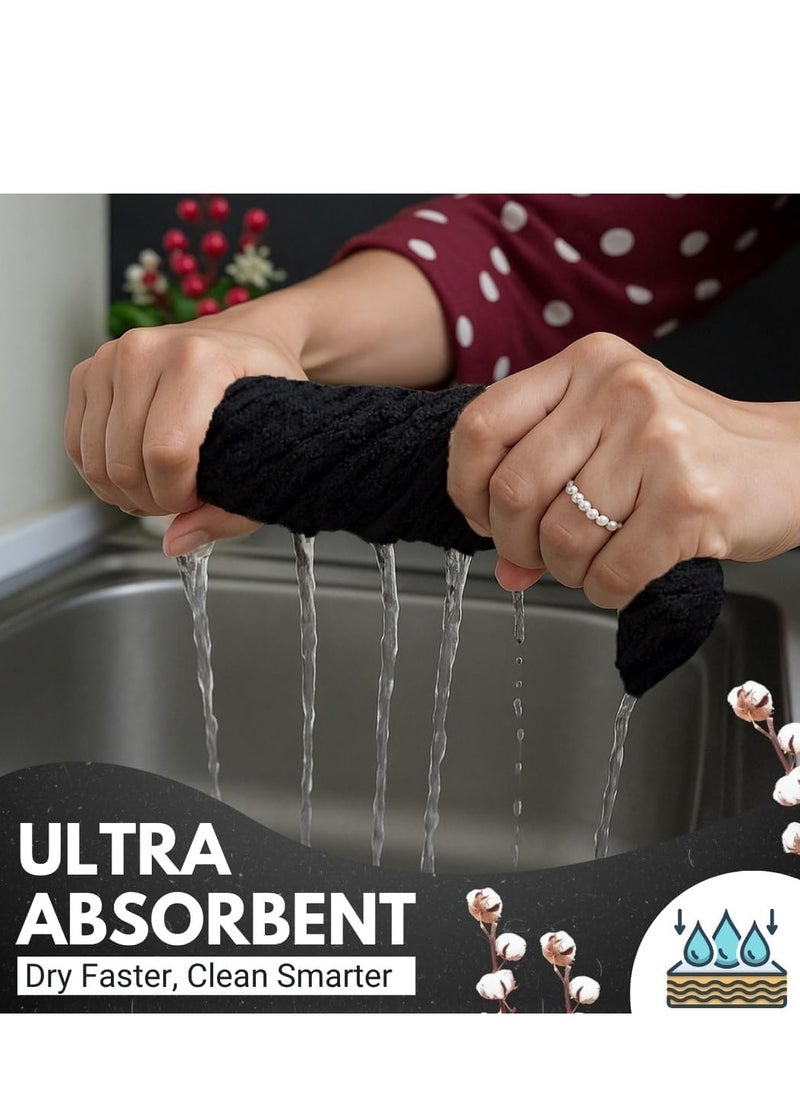Infinitee Xclusives Infinitee Xclusives Premium Kitchen Towels – Pack of 12, 100% Cotton 40cm x 70cm Absorbent Dish Towels - 425 GSM Tea Towel, Terry Kitchen Dishcloth Towels- Black Dish Cloth for Household Cleaning  - Image 3