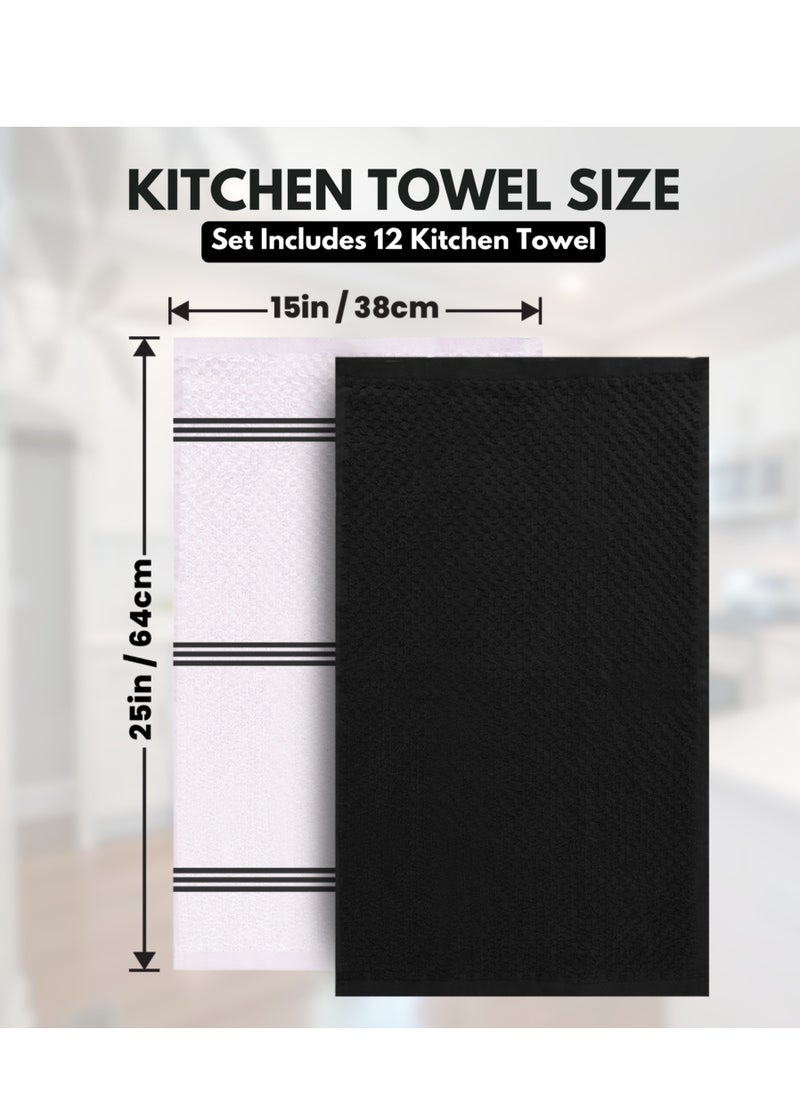 Infinitee Xclusives Infinitee Xclusives Premium Kitchen Towels – Pack of 12, 100% Cotton 40cm x 70cm Absorbent Dish Towels - 425 GSM Tea Towel, Terry Kitchen Dishcloth Towels- Black Dish Cloth for Household Cleaning  - Image 4
