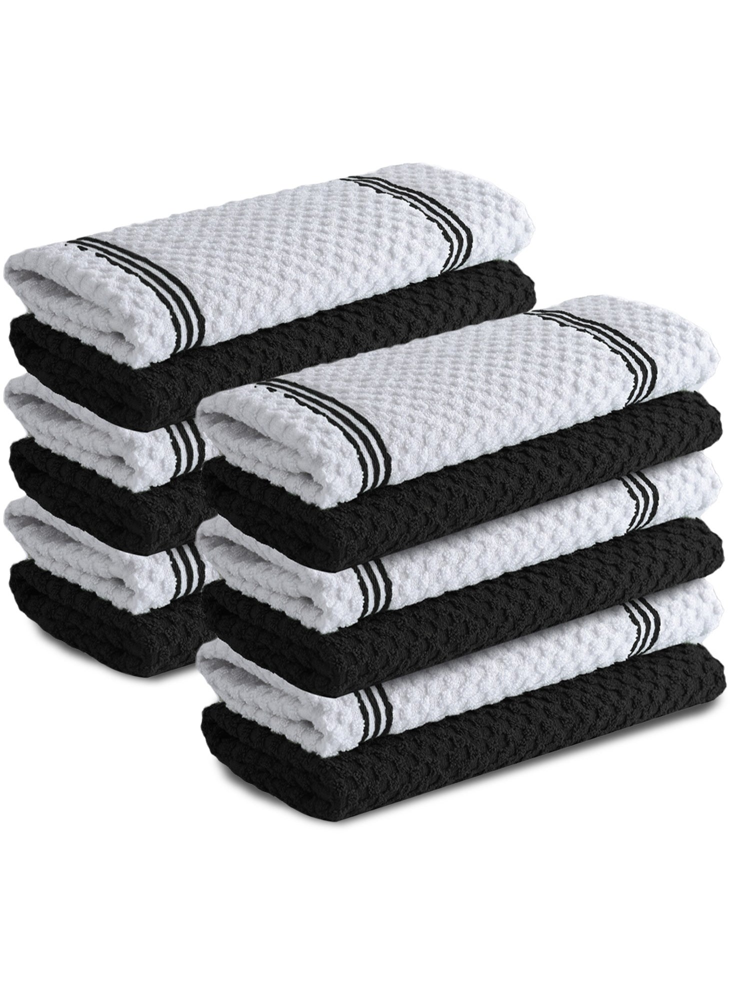 Premium Kitchen Towels – Pack of 12, 100% Cotton 40cm x 70cm Absorbent Dish Towels - 425 GSM Tea Towel, Terry Kitchen Dishcloth Towels- Black Dish Cloth for Household Cleaning by Infinitee Xclusives 