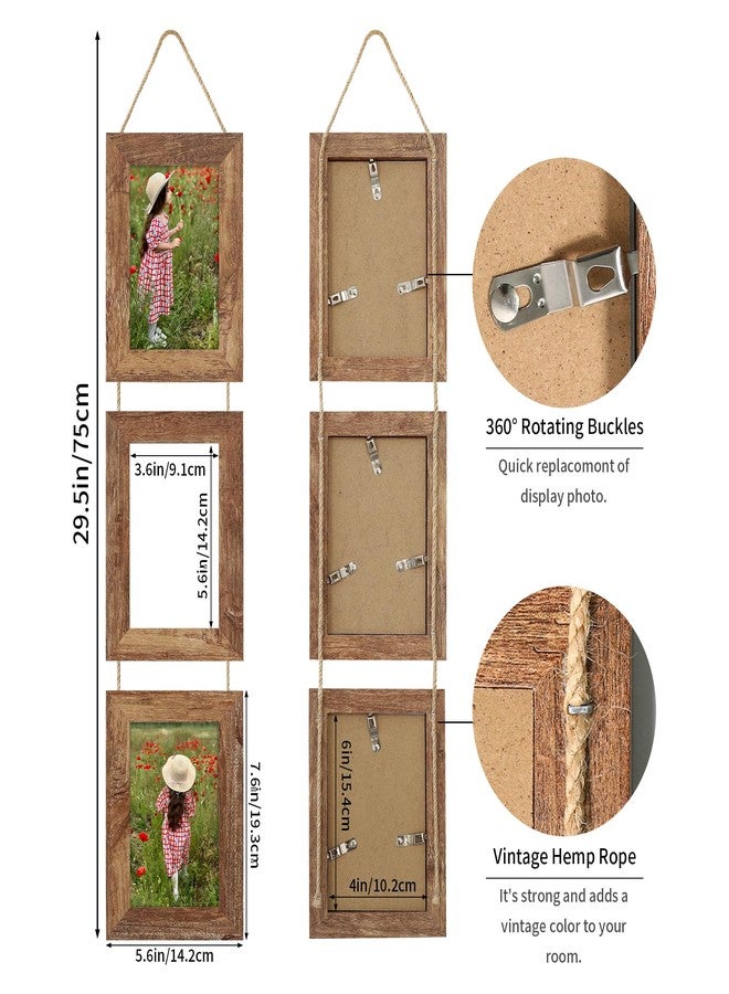 ccdcc 4x6 Collage Picture Frames Set of 2, Rustic Wooden Real Glass Vertical Hanging 3 Opening 4 by 6 Photo Frame, Rustic Brown - Image 4