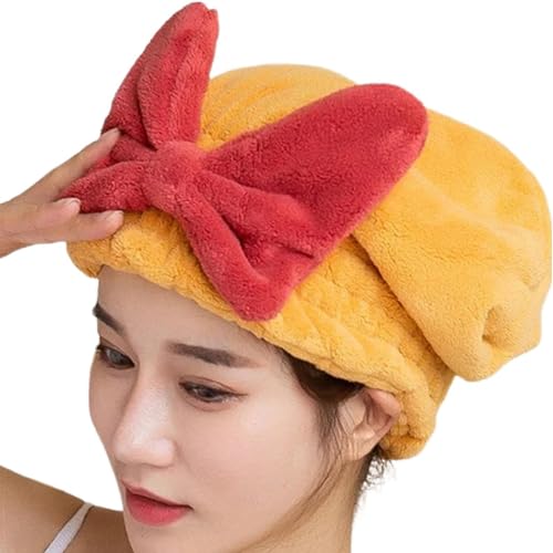 Fezora Super Absorbent Hair Towel Wrap for Wet Hair, Fast Drying Microfiber Hair Drying Towel Cap with Bow-Knot, Microfiber Hair Towel Wrap for Women (Yellow) - Image 5