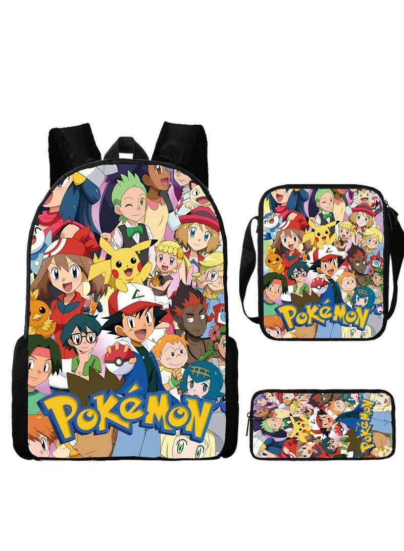 Pikachu Cartoon Primary And Secondary School Students Three-piece Schoolbag Large Capacity Three-piece Set - Image 1