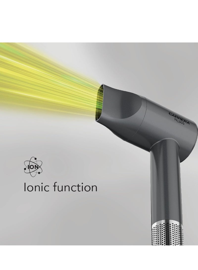 Carrera CARRERA BLDC Hair Dryer 1700W-2000W Power Boost High-Speed 110,000 RPM Motor, 3 Speed & Heat Settings, Cool Shot, LED Display, Lightweight & Low Noise, Grey - CRR533, 2 Year Warranty - Image 4