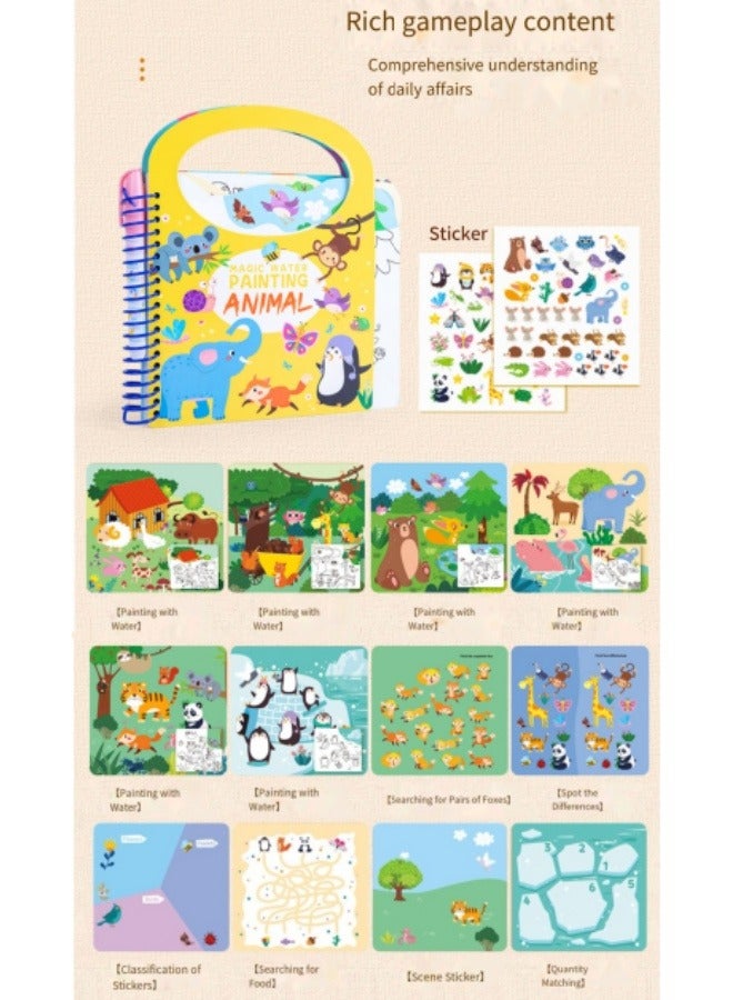 Magic Water Painting Animal , Reusable Water Painting Book for Toddlers, Water Book for Animal Cartoon Water Painting for Toddlers Educational Learning Kits Gifts  - Image 5