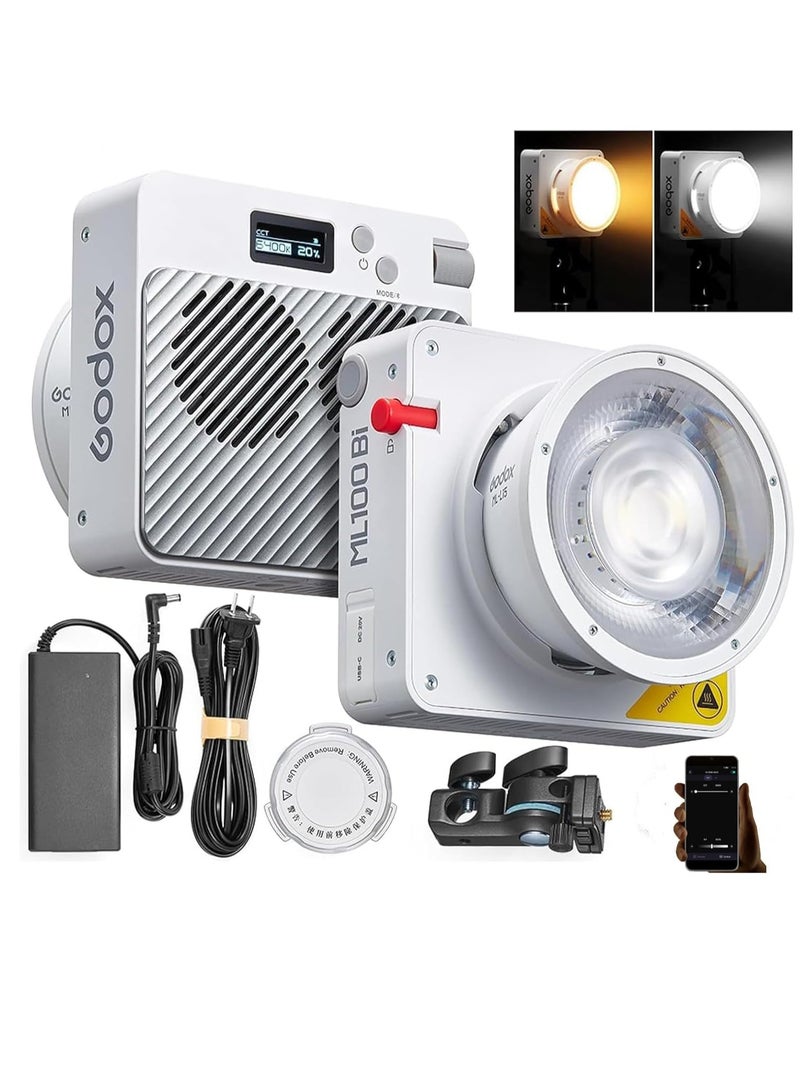 Godox ML100Bi Pocket LED Video Light 120W Two Tone Fill Light for Photography 2800K-6500K 11 Lighting Effects Support GODOX with Reflector for 15° Lens Flexible Mount - Image 1