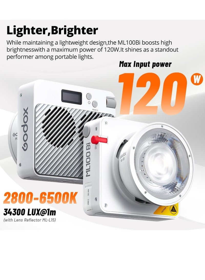 Godox ML100Bi Pocket LED Video Light 120W Two Tone Fill Light for Photography 2800K-6500K 11 Lighting Effects Support GODOX with Reflector for 15° Lens Flexible Mount - Image 3