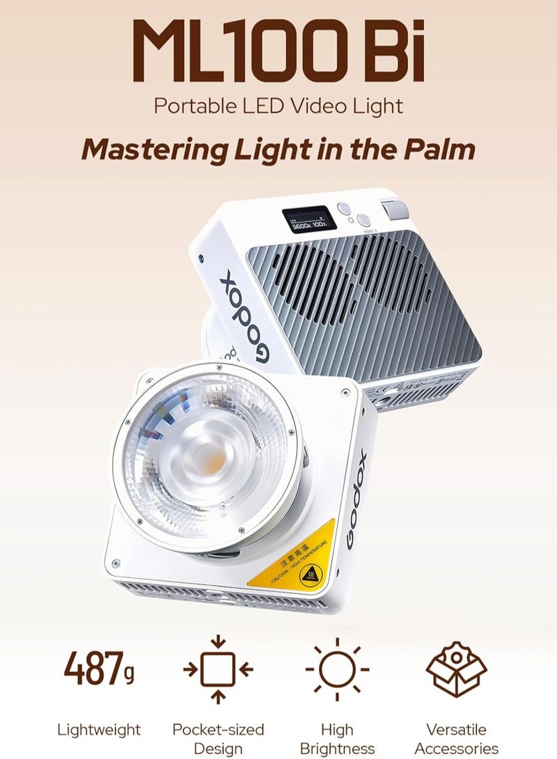 Godox ML100Bi Pocket LED Video Light 120W Two Tone Fill Light for Photography 2800K-6500K 11 Lighting Effects Support GODOX with Reflector for 15° Lens Flexible Mount - Image 4