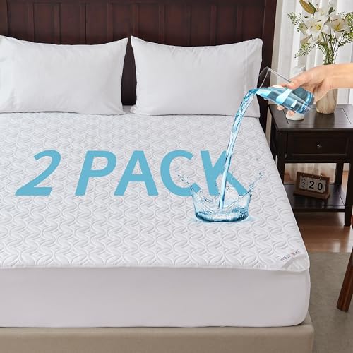 BEDLORE 2 Pack Waterproof Mattress Protector, Queen Size Mattress Pad with Deep Pocket 6"-18" Depth, Soft Breathable Bed Mattress Cover for Bedroom, College Dorm (White) - Image 1