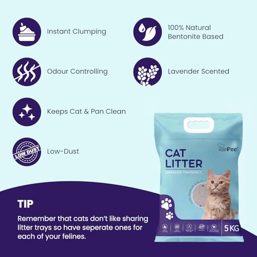 PUPPEE Premium 5 Kg Lavender Scented Cat Litter | Natural Bentonite Clay | Odour Control, Dust Free Scoopable, Instant Clumping, 100% Chemical Free - Image 4