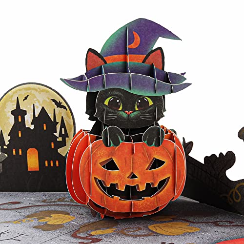 Liif Halloween Pumpkin Black Cat 3D Greeting Pop Up Card, Halloween Card, Cute, Kitten, Trick Or Treat | With Message Note & Envelop - Image 1
