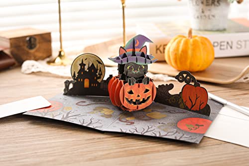 Liif Halloween Pumpkin Black Cat 3D Greeting Pop Up Card, Halloween Card, Cute, Kitten, Trick Or Treat | With Message Note & Envelop - Image 2