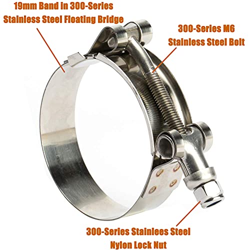 ISPINNER 2 Pack 4.5 Inch Stainless Steel T-Bolt Hose Clamps, Clamp Range 121-129mm for 4.5" Hose ID, Pack of 2 - Image 2