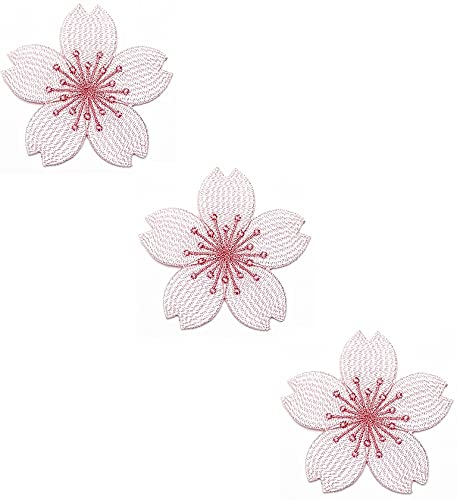 HHO CARTOON PATCH HHO Patch Set 3 Pieces Pink Sakura Flowers Patches Beautiful Cherry Blossom Cartoon Stickers Logo Back Jacket TShirt Patch Sew Iron on Embroidered Sign Badge Costume Gift