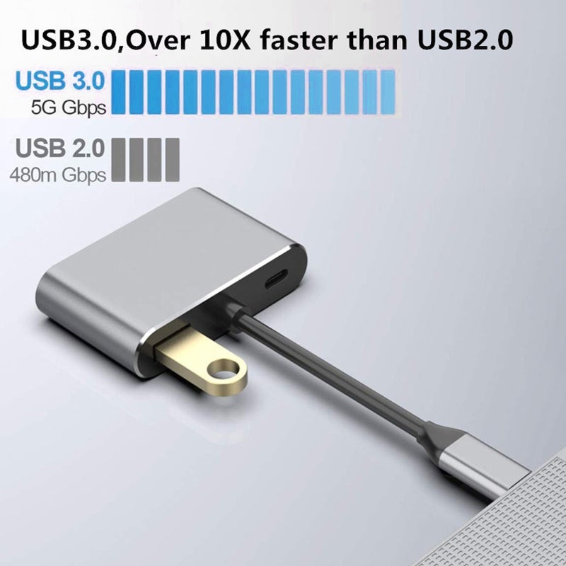 4-In-1 Grey USB C Hub - 3840*2160 HD 1920*1080 VGA Output 5Gbps USB 3.0 100W Charging Port Plug & Play for Home Theater Office Teaching Presentation - Image 4
