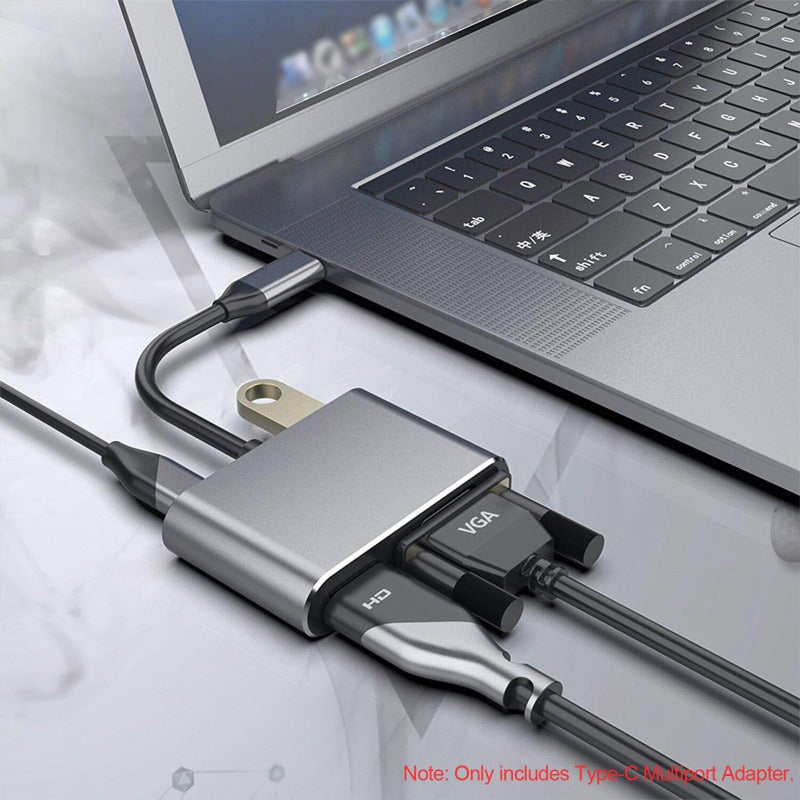 4-In-1 Grey USB C Hub - 3840*2160 HD 1920*1080 VGA Output 5Gbps USB 3.0 100W Charging Port Plug & Play for Home Theater Office Teaching Presentation - Image 5