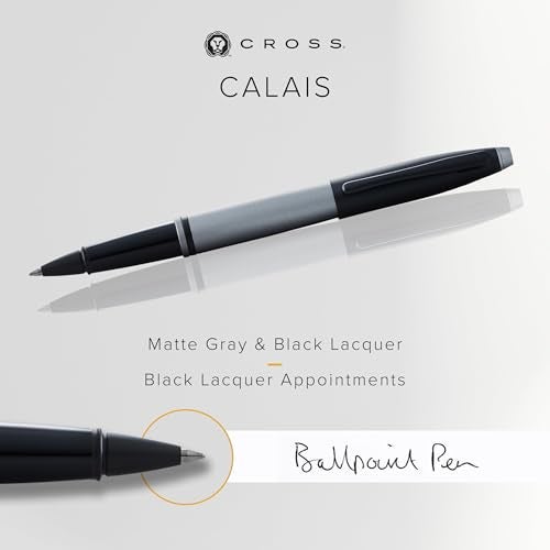 Cross Calais Matte Gray & Black Refillable Rollerball Pen – Medium Point, Black Ink, Smooth Writing, Presented in a Luxury Gift Box - Image 2
