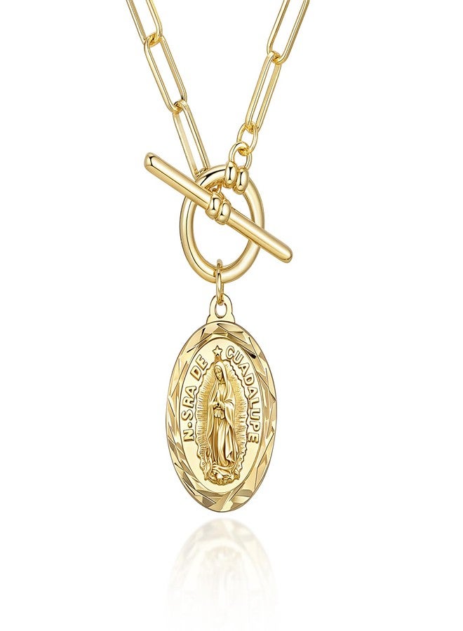 XUANPAI Women's Gold Virgin Mary Necklace - 14k Gold Plated Virgen de Guadalupe Pendant Necklaces,Cubic Zirconia Non Tarnish Golden Catholic Our Lady of Guadalupe Jewelry,Faith Baptism Confirmation Gift - Image 1