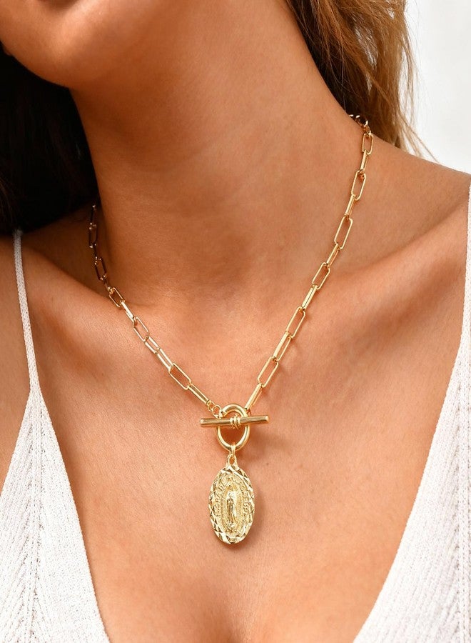 XUANPAI Women's Gold Virgin Mary Necklace - 14k Gold Plated Virgen de Guadalupe Pendant Necklaces,Cubic Zirconia Non Tarnish Golden Catholic Our Lady of Guadalupe Jewelry,Faith Baptism Confirmation Gift - Image 3